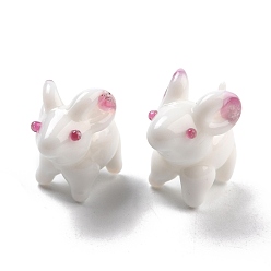 White Handmade Lampwork Beads, Rabbit, White, 20~22x12.5~13x20mm, Hole: 1.4~1.6mm