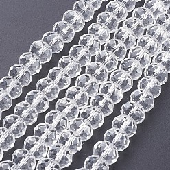 Clair Perles de verre rondelles facettées faites à la main, pour bricolage, clair, 12x8mm, trou: 1mm, environ 72 pcs/chapelet