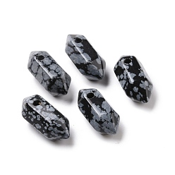 Obsidienne De Flocon De Neige Pendentifs pointus à double terminal en obsidienne flocon de neige naturelle, breloque balle à facettes, 18.5~20x8~9x8~9mm, Trou: 1.5mm