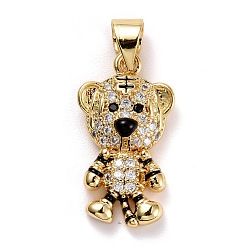 Real 18K Gold Plated Brass Micro Pave Clear Cubic Zirconia Pendants, with Enamel, Long-Lasting Plated, Lead Free & Cadmium Free, Tiger, Real 18K Gold Plated, 19x10.5x4mm, Hole: 5x3mm