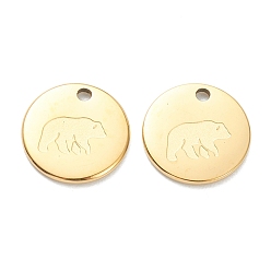 Real 18K Gold Plated 304 Stainless Steel Charms, Flat Round with Bear, Real 18K Gold Plated, 11.5x1mm, Hole: 1.5mm