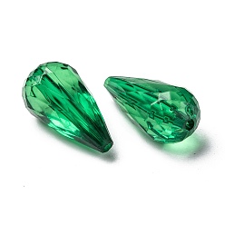 Dark Green Transparent Acrylic Beads, Faceted, teardrop, Dark Green, 21x11mm, Hole: 2mm, about 395pcs/500g