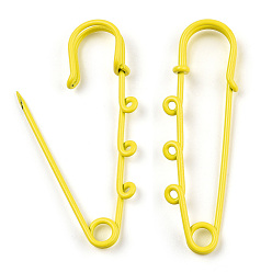 Yellow Spray Painted Iron Brooch Findings, Kilt Pins with Triple Loops, Yellow, 50x50x5.5mm, Hole: 2.5mm