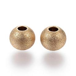 Golden Ion Plating(IP) 201 Stainless Steel Textured Beads, Round, Golden, 8x7mm, Hole: 3mm