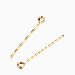 Golden Ion Plating(IP) 304 Stainless Steel Eye Pins, Golden, 40mm, Hole: 1.9x2mm, Pin: 0.6mm