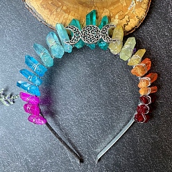 Colorful Tiara Triple Moon Metal Hair Bands, Natural Quartz Wrapped Hair Hoop for Women Girl, Colorful, 180x150mm