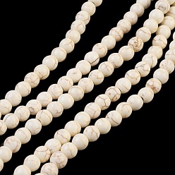 White Synthetic Turquoise Beads Strands, Dyed, Round, White, 6mm, Hole: 1.2mm, about 67pcs/strand, 15.75 inch