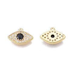 Real 18K Gold Plated Brass Pave Clear & Black Cubic Zirconia Charms, Nickel Free, Eye, Real 18K Gold Plated, 8x11.5x2mm, Hole: 0.8mm