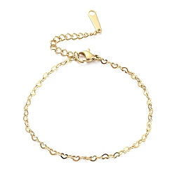 Golden 304 Stainless Steel Heart Link Chain Bracelet for Women, Golden, 8 inch(20.4cm)