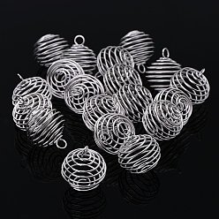 Platinum Iron Wrap-around Spiral Bead Cages, Round, Platinum, 29x25mm, Hole: 6mm