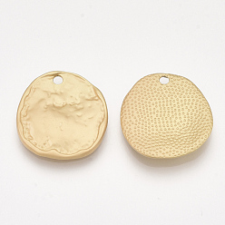 Matte Gold Color Smooth Surface Alloy Pendants, Hammered, Flat Round, Matte Gold Color, 20x19x2mm, Hole: 1.8mm