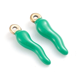Green Ion Plating(IP) 304 Stainless Steel Pendants, Enamelled Sequins, Horn of Plenty/Italian Horn Cornicello Charms, Golden, Green, 17.5x4.5x3.5mm, Hole: 1mm