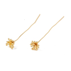 Golden Brass Flower Head Pins, Golden, 56mm, Pin: 21 Gauge(0.7mm), Flower: 18.5mm in diameter