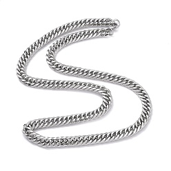 Stainless Steel Color 201 Stainless Steel Cuban Link Chain Necklace with 304 Stainless Steel Clasps for Men Women, Stainless Steel Color, 23.82 inch(60.5cm), Link: 11x8.5x2mm