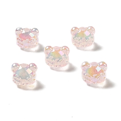 BrumosaRosa Cuentas de acrílico iridiscente arcoíris chapadas en uv, cabeza de oso con signo de dolar, rosa brumosa, 13.5x16x13.5 mm, agujero: 3.5 mm