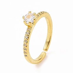 Настоящее золото 18K Открытое кольцо-манжета с прозрачным кубическим цирконием и бриллиантом, украшения из латуни для женщин, реальный 18 k позолоченный, внутренний диаметр: 15.5 мм