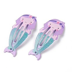 Purple Baking Painted Iron Snap Hair Clips, for Children's Day, Mermaid, Purple, 54x23x2mm