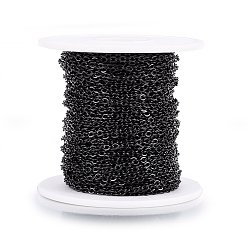 Electrophoresis Black Handmade 304 Stainless Steel Cable Chains, Soldered, with Spool, Flat Oval, Electrophoresis Black, 3x2.5x0.6mm, about 32.8 Feet(10m)/roll
