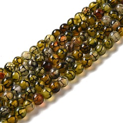 Agate Veine De Dragon Chapelets de perles en agate veines de dragon naturelles , teint, ronde, olive, 6mm, Trou: 1mm, Environ 64 pcs/chapelet, 15.5 pouce
