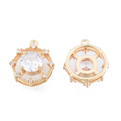 Real 18K Gold Plated Brass Micro Pave Clear Cubic Zirconia Charms, Cadmium Free & Nickel Free & Lead Free, Octagon, Real 18K Gold Plated, 14x12x5mm, Hole: 1.2mm