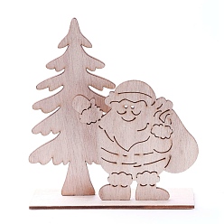 BurlyWood Undyed Platane Wood Home Display Decorations, Christmas Tree with Santa Claus, BurlyWood, 116x42.5x132.5mm, 3pcs/set