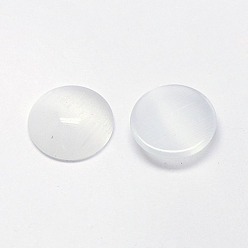 White Cat Eye Cabochons, Half Round, White, 20x3.5~5mm
