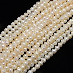 Creamy White Natural Cultured Freshwater Pearl Beads Strands, Potato, Creamy White, 6.5~7mm, Hole: 0.8mm, about 49~54pcs/strand, 13.19''(33.5cm)