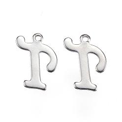 Stainless Steel Color 304 Stainless Steel Letter Charms, Letter.T, Stainless Steel Color, 14x10x0.8mm, Hole: 1mm