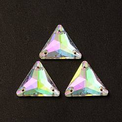Colorido Forma de triángulo coser en pedrería, k 5 strass de cristal, multi-hilo de enlace, espalda plana plateada, decoración artesanal de costura, colorido, 16x18x5 mm, agujero: 1 mm