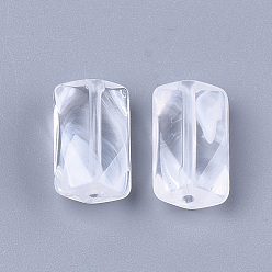 Clear Acrylic Beads, Imitation Gemstone, Faceted, Rectangle, Clear & White, 14x8x5mm, Hole: 1.2mm, about 890pcs/500g