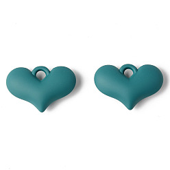 Teal Rubberized Style Acrylic Pendants, Puffed Heart, Teal, 25x37x10mm, Hole: 4.5mm