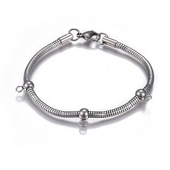 Stainless Steel Color 304 Stainless Steel Bracelet Making, with Lobster Claw Clasps, Round, Stainless Steel Color, 7-5/8 inch(19.4cm), 3mm, Hole: 2.5mm
