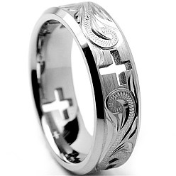Platinum Alloy Hollow Out Cross Finger Ring for Women, Platinum, US Size 9(18.9mm)