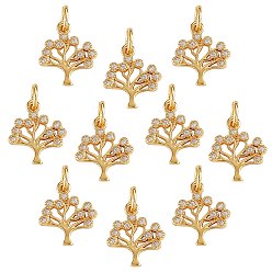 Golden Brass Micro Pave Clear Cubic Zirconia Pendants, with Jump Ring, Long-Lasting Plated, Tree, Golden, 13x11x2mm, Jump Ring: 5x0.9mm, 3mm Inner Diameter