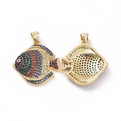 Colorful Brass Micro Pave Clear Cubic Zirconia Pendants, Fish, Colorful, 25x23x4mm, Hole: 3.5x5mm