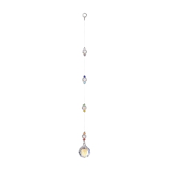 Colorful Glass Teardrop Pendant Decorations, Suncatchers Hanging, with Glass Beads and 304 Stainless Steel Rings, 260mm