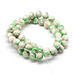 Vert Clair Rondes teint synthétique océan de pierres précieuses perles de jade blanc brins, vert clair, 10mm, Trou: 1mm, Environ 38 pcs/chapelet, 15.5 pouce