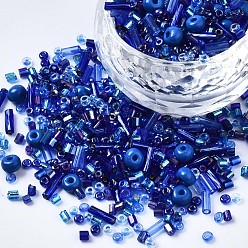 Синий Бисер из стекла , разнообразные, разнообразные, синие, 1~7x2~4 мм, отверстие : 0.7~1 мм, около 450 г / фунт