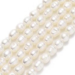 Lino Hilos de perlas de agua dulce cultivadas naturales, arroz, lino, 5~7x4~4.5 mm, agujero: 0.6 mm, sobre 62~66 unidades / cadena, 13.78'' (35 cm)