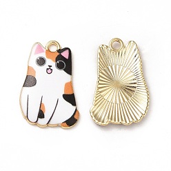 Colorful Alloy Enamel Pendants, Cadmium Free & Nickel Free & Lead Free, Golden, Cat Charms, Colorful, 25x16x3mm, Hole: 1.8mm