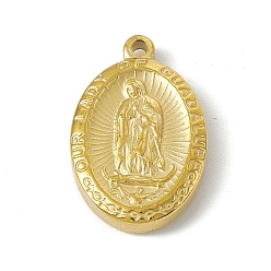 Golden 304 Stainless Steel Pendants, Oval with Virgin Mary Charm, Golden, 23x15x4mm, Hole: 1.6mm