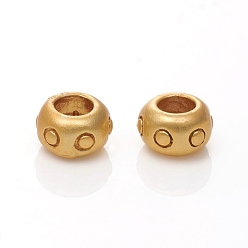 Real 18K Gold Plated Brass Beads, Long-Lasting Plated, Matte Style, Flat Round, Real 18K Gold Plated, 6x3.5mm, Hole: 3mm