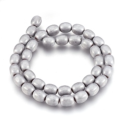 Platinum Plated Electroplate Non-magnetic Synthetic Hematite Bead Strands, Frosted, Barrel, Platinum Plated, 10~10.5x7~8mm, Hole: 1mm, about 39~40pcs/strand, 15.7 inch(40cm)