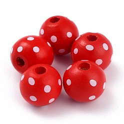Red Dyed Natural Wooden Beads, Round with Wave Point, Red, 16x15mm, Hole: 4mm