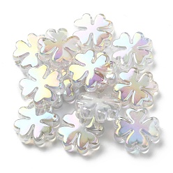 Blanc Fumé Uv perles acryliques plaqués, iridescent, Perle en bourrelet, trèfle, fumée blanche, 25x25x8mm, Trou: 3mm