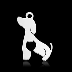 Stainless Steel Color 201 Stainless Steel Pendants, Silhouette Charms, Dog, Stainless Steel Color, 18x17x1mm, Hole: 1.6mm