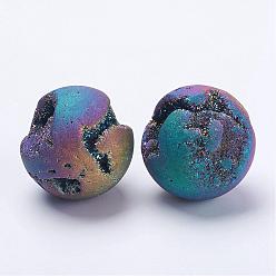 Rainbow Plated Electroplate Natural Druzy Geode Quartz Beads, Gemstone Home Display Decorations, No Hole/Undrilled, Round Ball, Rainbow Plated, 40mm