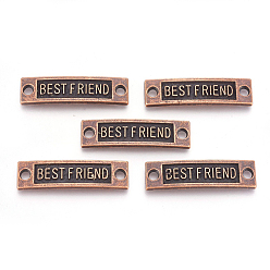 Red Copper Tibetan Style Links connectors for Friendship, Cadmium Free & Nickel Free & Lead Free, Rectangle with Word Best Friend, Red Copper, 9.5x35x2mm, Hole: 3mm