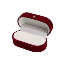 Brique Rouge Boîtes à bijoux à anneau unique en velours, étui de rangement pour alliances, ovale, firebrick, 7x4x3 cm