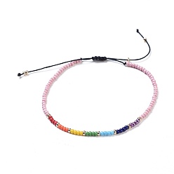 Pink Chakra bijoux, bracelets de perles de tresse de fil de nylon, avec des perles de rocaille, rose, 46~75mm